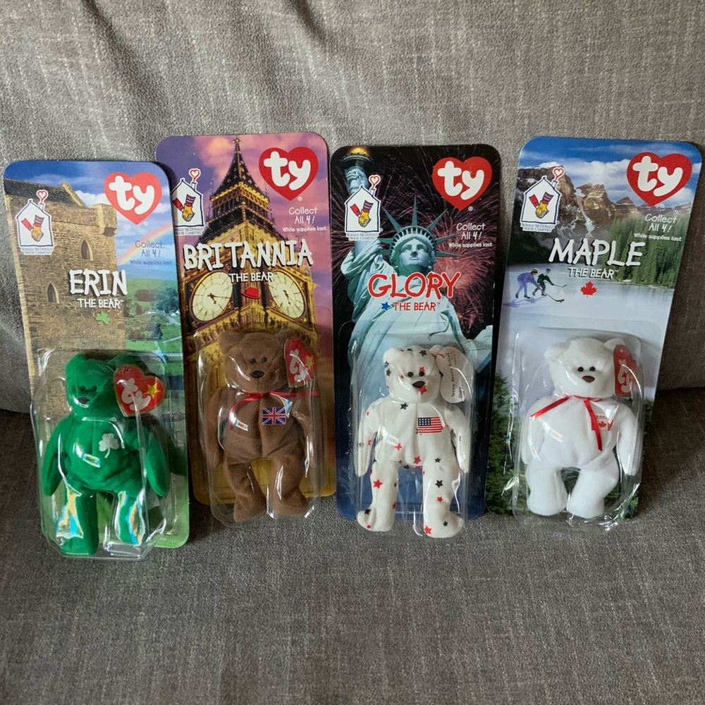 Ty Ronald McDonald Charity Teenie Beanie Babies 4 Bear complete set NIB